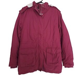 Wine Colored Sherpa Plush Lined Hooded Parka Heavyweight Canvas Coat Warm Cozy M
